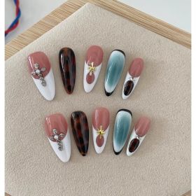 Autumn And Winter Blooming Hand-painted Maillard White Elegant High-end Long Handmade Wear Manicure (Option: Almond-L)