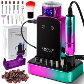 Professional Electric Nail Drill, 45000 RPM Cordless Rechargeable E-File Machine, With 12 Bits, Sanding Bands, LCD Display For Acrylic Gel Nails (Option: Green)