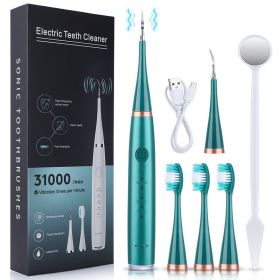 Electric Sonic Dental Calculus Scaler Oral Teeth Tartar Remover Plaque Stains Cleaner Removal Teeth Whitening Portable with LED (Color: green)