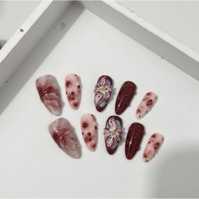 Blooming Hand-painted Three-dimensional Carved White High-grade Mid-length Manicure (Option: Almond-S)