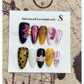 Three-dimensional Carved White High-grade Mid-length Manicure Wear Nail (Option: Almond-S)