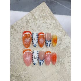 Hand-painted Three-dimensional Grapefruit High-grade Nail Dressing Hand-made (Option: Almond-S)