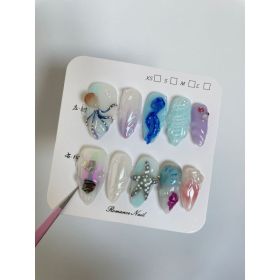 Hand-painted Happy Underwater World White Advanced Long Manicure (Option: Almond-S)